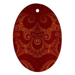 Red And Gold Spirals Oval Ornament (two Sides) by SpinnyChairDesigns