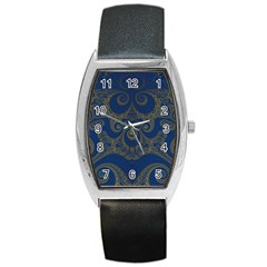 Navy Blue And Gold Swirls Barrel Style Metal Watch