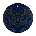 Navy Blue and Gold Swirls Round Ornament (Two Sides) Front