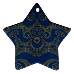 Navy Blue And Gold Swirls Star Ornament (two Sides) by SpinnyChairDesigns