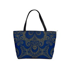 Navy Blue And Gold Swirls Classic Shoulder Handbag by SpinnyChairDesigns