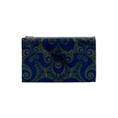 Navy Blue And Gold Swirls Cosmetic Bag (small) by SpinnyChairDesigns