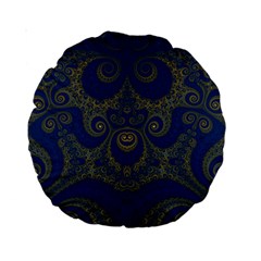 Navy Blue And Gold Swirls Standard 15  Premium Round Cushions by SpinnyChairDesigns