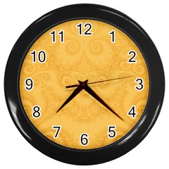 Golden Honey Swirls Wall Clock (black) by SpinnyChairDesigns