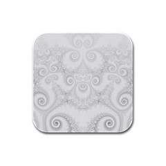 Wedding White Swirls Spirals Rubber Square Coaster (4 Pack)  by SpinnyChairDesigns