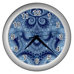 Royal Blue Swirls Wall Clock (silver) by SpinnyChairDesigns