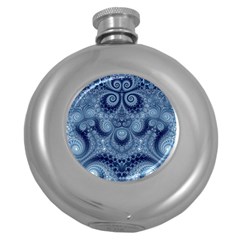 Royal Blue Swirls Round Hip Flask (5 Oz) by SpinnyChairDesigns