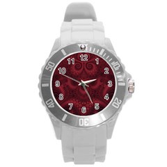 Burgundy Wine Swirls Round Plastic Sport Watch (l) by SpinnyChairDesigns