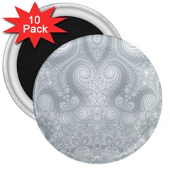 Ash Grey White Swirls 3  Magnets (10 Pack)  by SpinnyChairDesigns