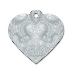 Ash Grey White Swirls Dog Tag Heart (two Sides) by SpinnyChairDesigns