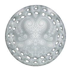 Ash Grey White Swirls Round Filigree Ornament (two Sides) by SpinnyChairDesigns