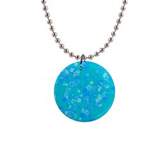 Aqua Blue Floral Print 1  Button Necklace by SpinnyChairDesigns