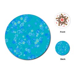 Aqua Blue Floral Print Playing Cards Single Design (round) by SpinnyChairDesigns