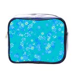 Aqua Blue Floral Print Mini Toiletries Bag (One Side) Front
