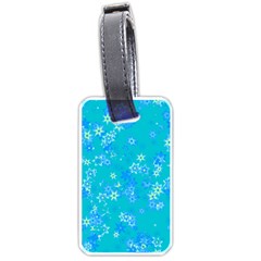 Aqua Blue Floral Print Luggage Tag (one Side) by SpinnyChairDesigns