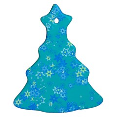 Aqua Blue Floral Print Ornament (christmas Tree)  by SpinnyChairDesigns