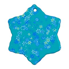 Aqua Blue Floral Print Snowflake Ornament (two Sides) by SpinnyChairDesigns