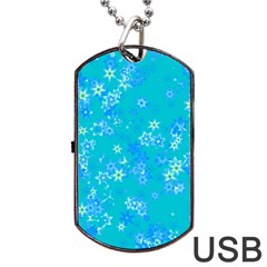 Aqua Blue Floral Print Dog Tag Usb Flash (one Side) by SpinnyChairDesigns