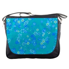 Aqua Blue Floral Print Messenger Bag by SpinnyChairDesigns