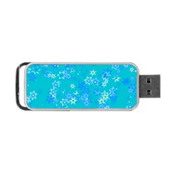 Aqua Blue Floral Print Portable Usb Flash (one Side) by SpinnyChairDesigns