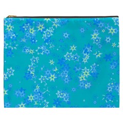 Aqua Blue Floral Print Cosmetic Bag (xxxl)