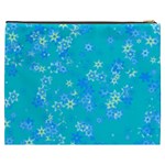Aqua Blue Floral Print Cosmetic Bag (XXXL) Back