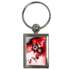 Abstract Red Black Floral Print Key Chain (rectangle) by SpinnyChairDesigns