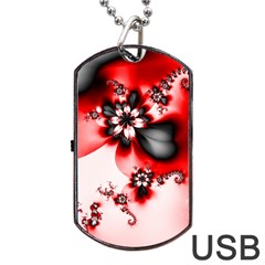 Abstract Red Black Floral Print Dog Tag Usb Flash (two Sides) by SpinnyChairDesigns