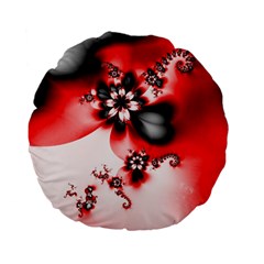 Abstract Red Black Floral Print Standard 15  Premium Flano Round Cushions by SpinnyChairDesigns