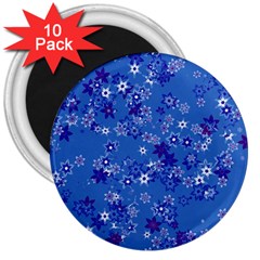 Cornflower Blue Floral Print 3  Magnets (10 Pack) 