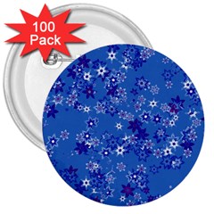 Cornflower Blue Floral Print 3  Buttons (100 Pack) 