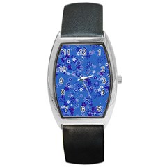 Cornflower Blue Floral Print Barrel Style Metal Watch by SpinnyChairDesigns