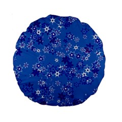 Cornflower Blue Floral Print Standard 15  Premium Round Cushions by SpinnyChairDesigns