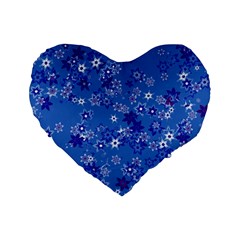 Cornflower Blue Floral Print Standard 16  Premium Heart Shape Cushions by SpinnyChairDesigns