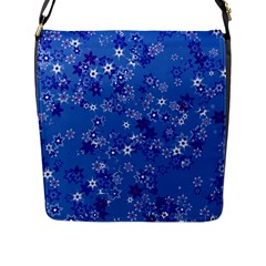 Cornflower Blue Floral Print Flap Closure Messenger Bag (l) by SpinnyChairDesigns