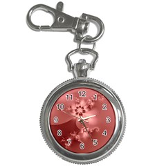 Coral Pink Floral Print Key Chain Watches by SpinnyChairDesigns