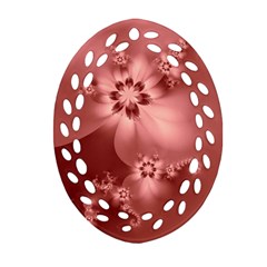 Coral Pink Floral Print Ornament (oval Filigree) by SpinnyChairDesigns