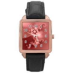 Coral Pink Floral Print Rose Gold Leather Watch  by SpinnyChairDesigns