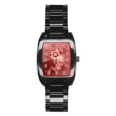 Coral Pink Floral Print Stainless Steel Barrel Watch by SpinnyChairDesigns