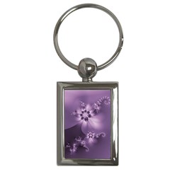 Royal Purple Floral Print Key Chain (rectangle) by SpinnyChairDesigns