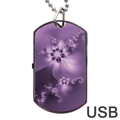 Royal Purple Floral Print Dog Tag Usb Flash (one Side) by SpinnyChairDesigns