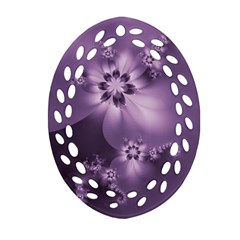 Royal Purple Floral Print Ornament (oval Filigree) by SpinnyChairDesigns