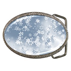 Faded Blue White Floral Print Belt Buckles