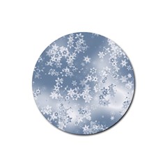 Faded Blue White Floral Print Rubber Round Coaster (4 Pack)  by SpinnyChairDesigns