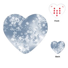 Faded Blue White Floral Print Playing Cards Single Design (heart) by SpinnyChairDesigns