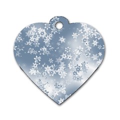 Faded Blue White Floral Print Dog Tag Heart (one Side) by SpinnyChairDesigns