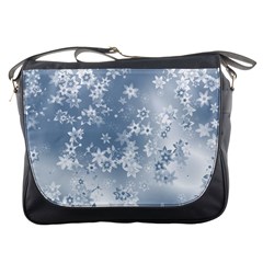 Faded Blue White Floral Print Messenger Bag by SpinnyChairDesigns