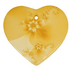 Saffron Yellow Floral Print Ornament (heart) by SpinnyChairDesigns