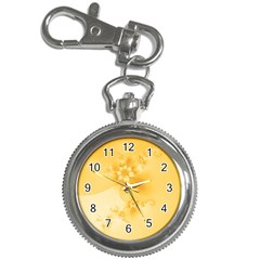 Saffron Yellow Floral Print Key Chain Watches by SpinnyChairDesigns