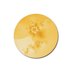 Saffron Yellow Floral Print Rubber Coaster (round)  by SpinnyChairDesigns